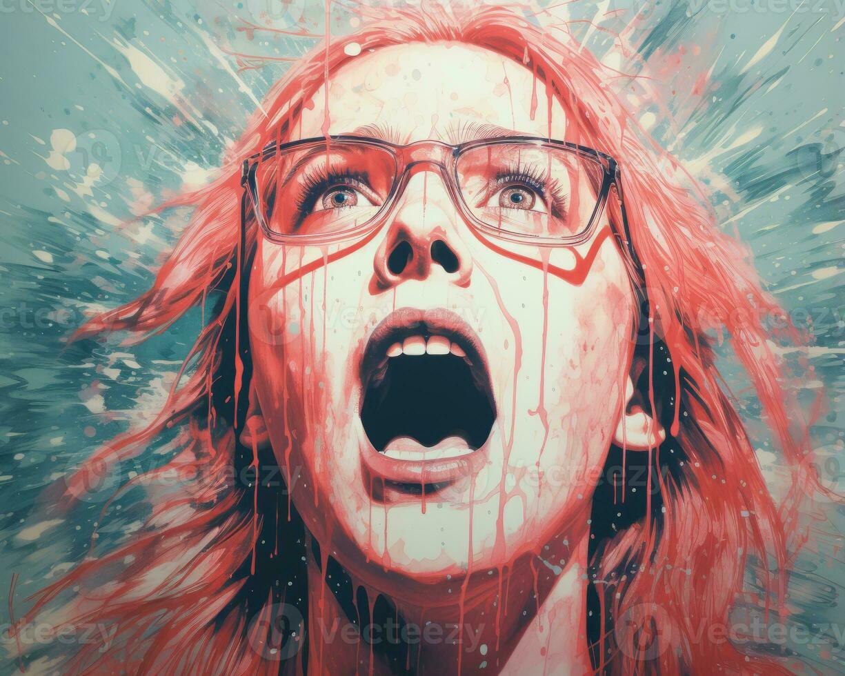 a painting of a woman with red hair and glasses generative ai photo