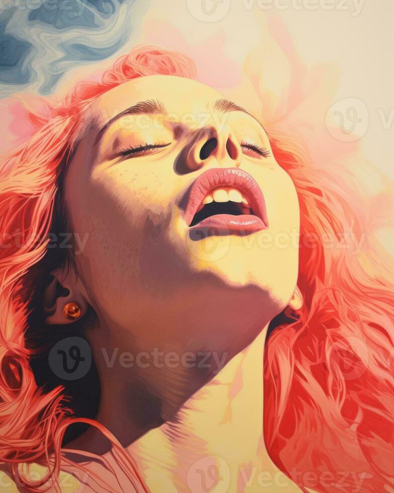 a painting of a woman with red hair and smoke coming out of her mouth generative ai photo