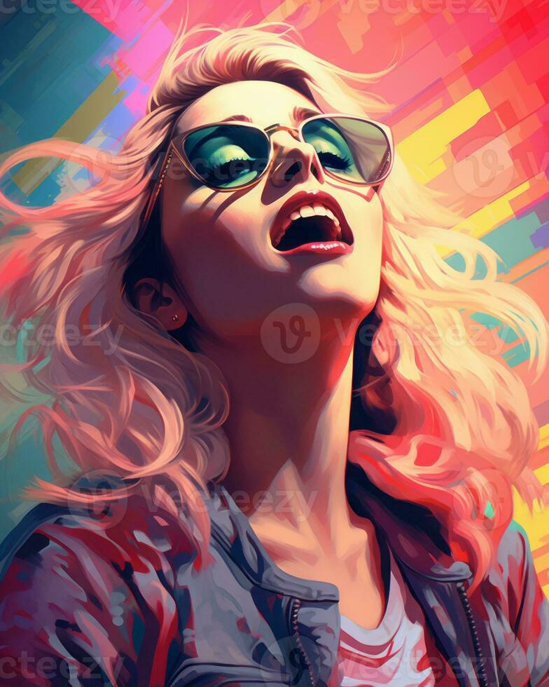 a painting of a woman with sunglasses on her face generative ai photo