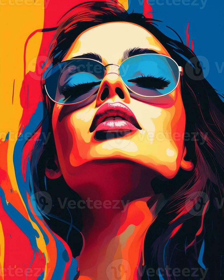 a painting of a woman with sunglasses on her face generative ai photo