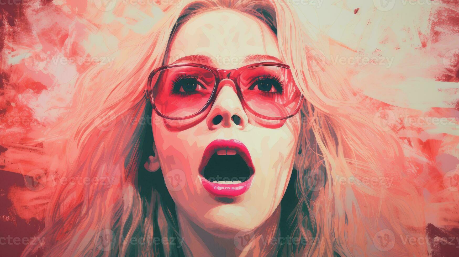 a painting of a woman with sunglasses on her face generative ai photo