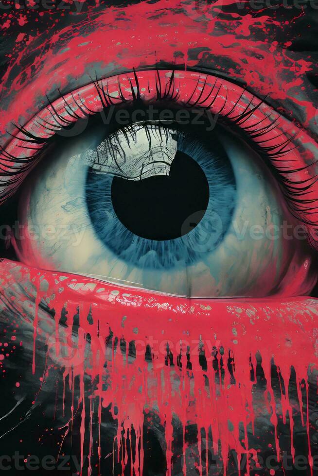 a painting of an eye with blood dripping from it generative ai photo