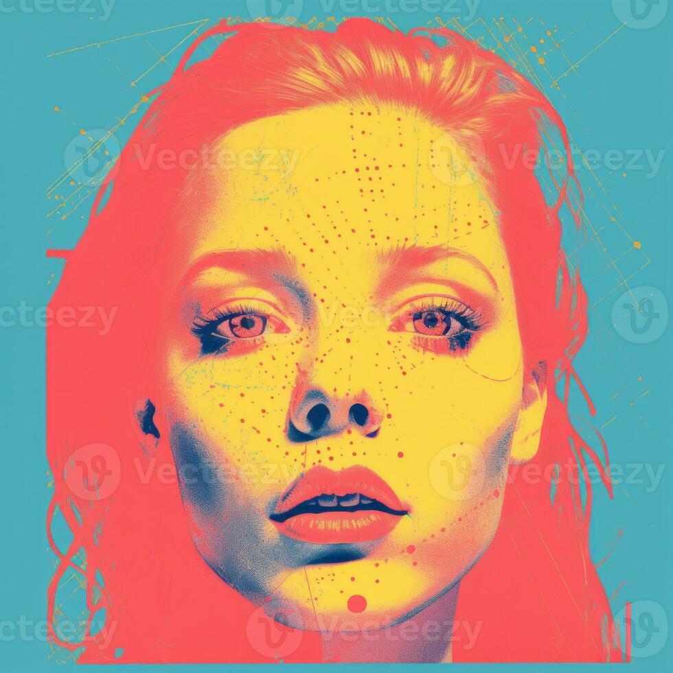 a pop art portrait of a woman with red yellow and blue colors generative ai photo