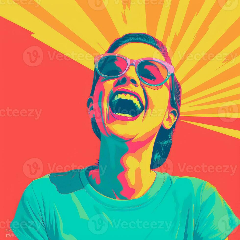 a pop art style illustration of a woman laughing generative ai photo