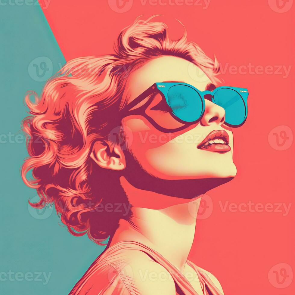 a pop art style illustration of a woman wearing sunglasses generative ai photo