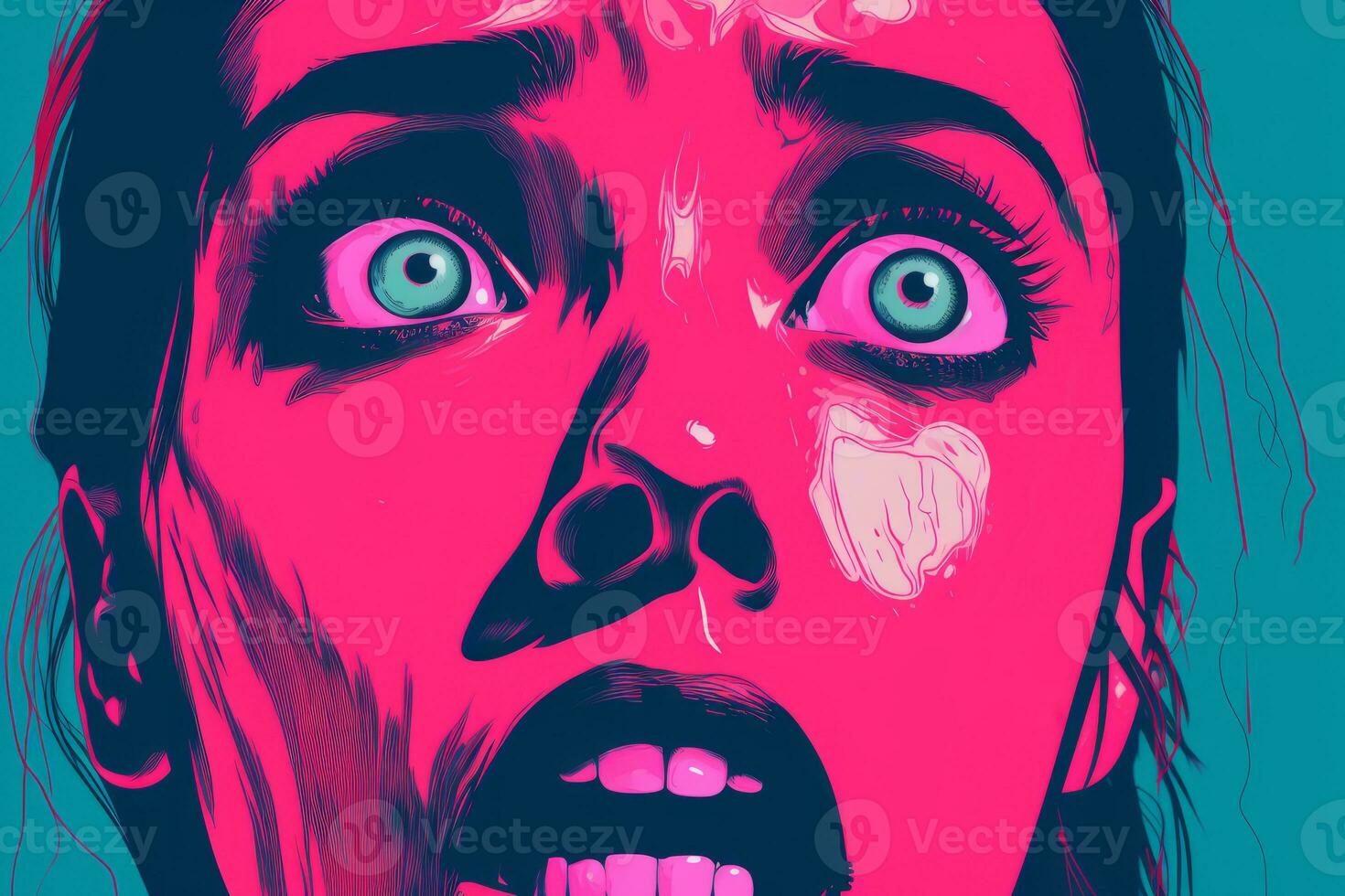 a pop art style illustration of a woman with her eyes wide open generative ai photo