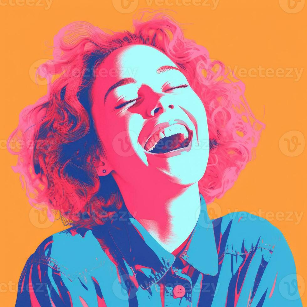 a pop art style image of a woman laughing generative ai photo