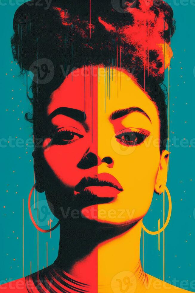 a pop art style painting of a woman with earrings generative ai photo