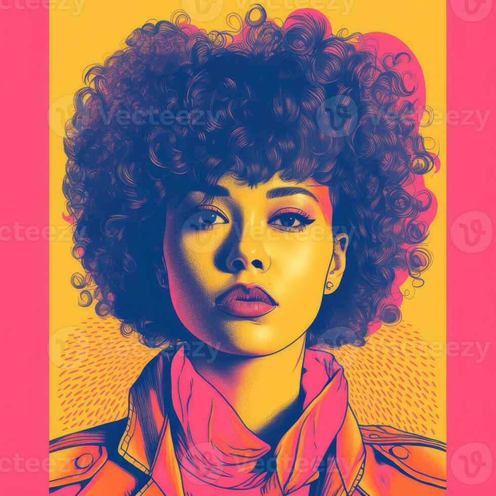 a pop art style portrait of a woman with curly hair generative ai photo