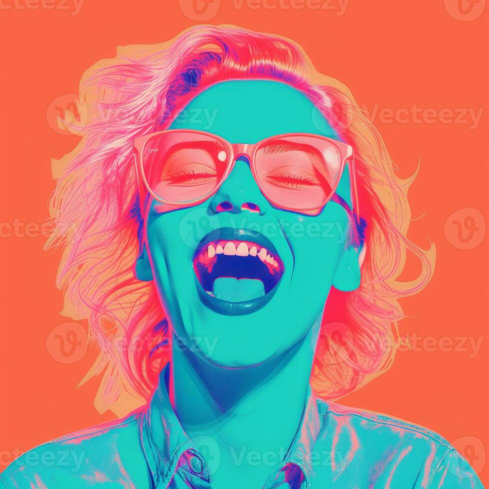 a pop art style portrait of a woman with her mouth open generative ai photo