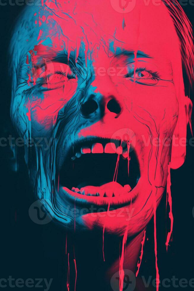 a poster of a man with blood dripping from his mouth generative ai photo
