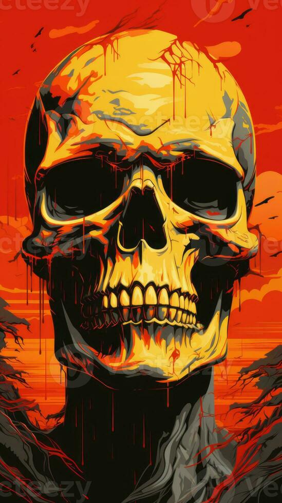 a poster of a skull with blood dripping from its head generative ai photo