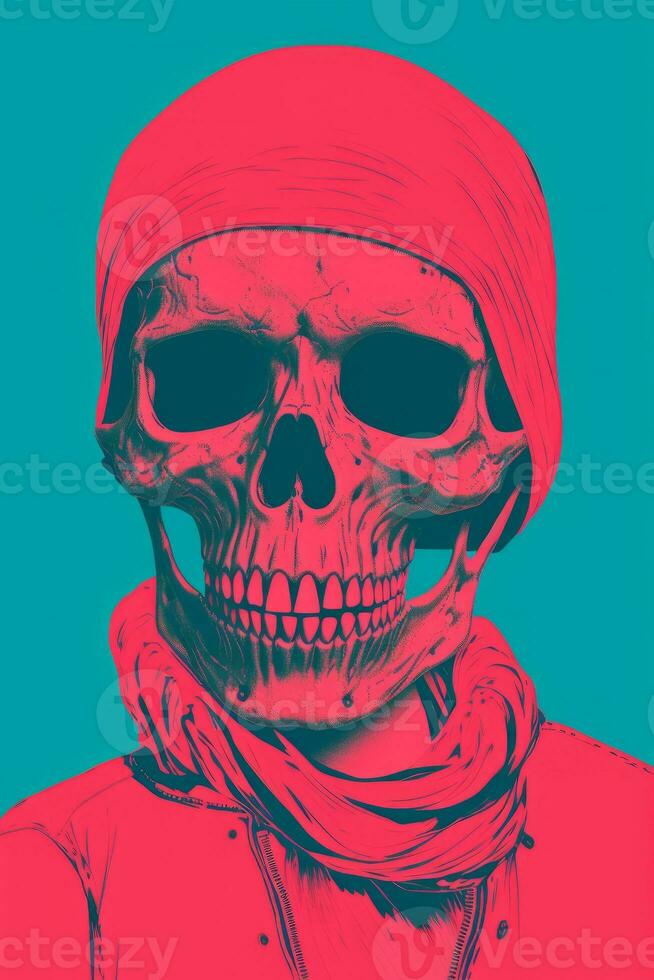 a skull wearing a bandana and a red scarf generative ai photo