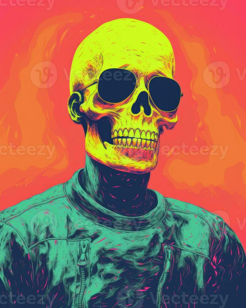 a skull with sunglasses on a colorful background generative ai photo