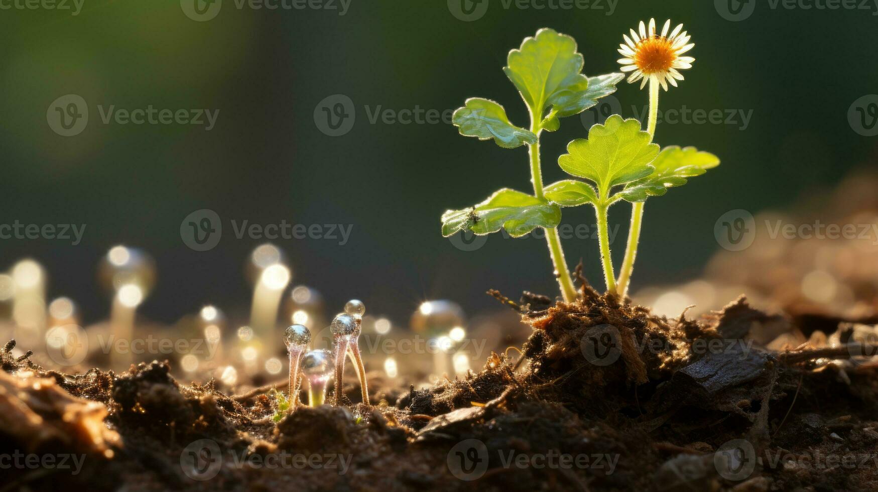 a small plant is growing in the dirt generative ai photo