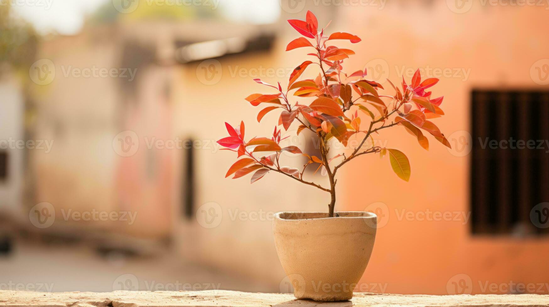 a small plant sitting in a pot on a ledge generative ai photo