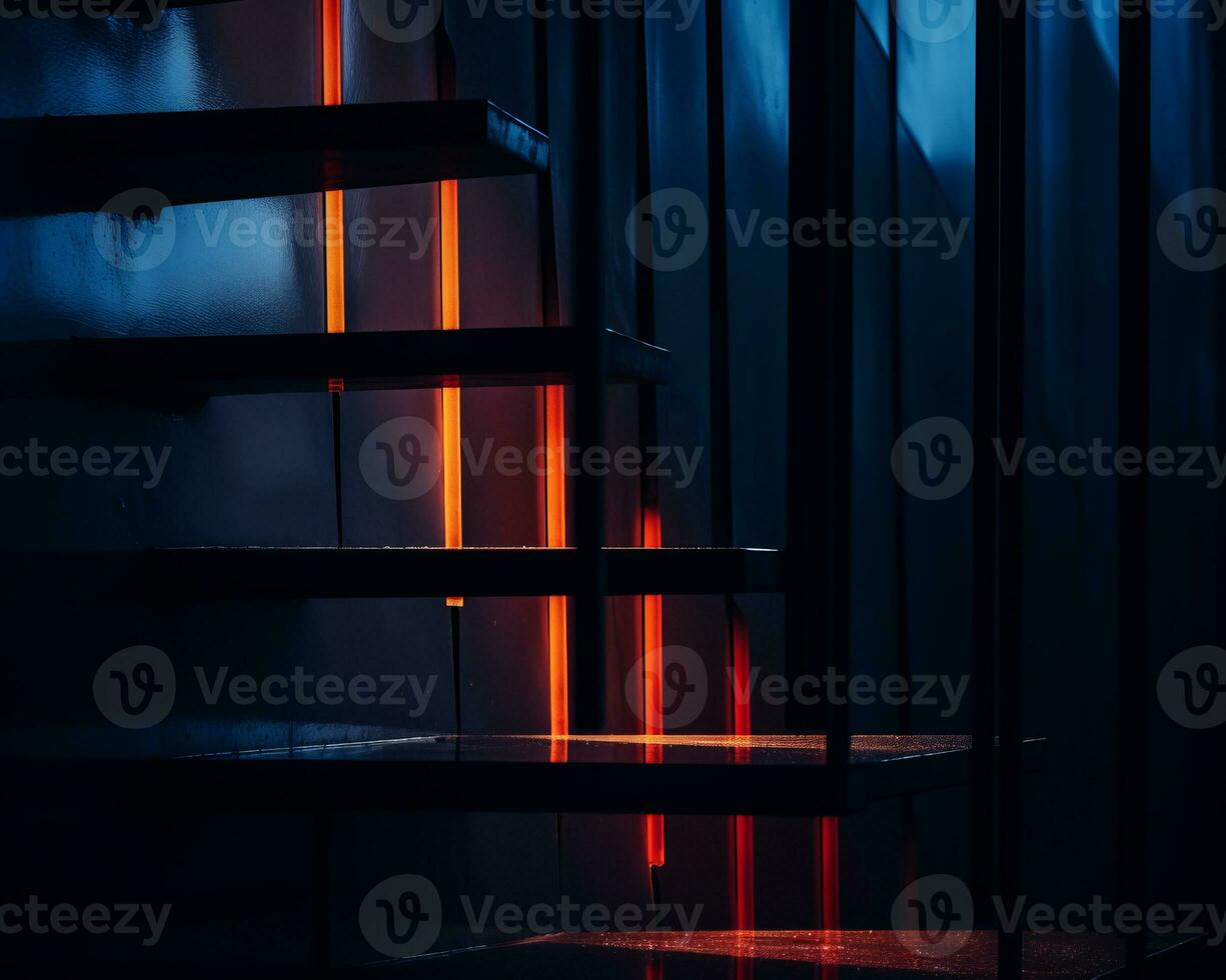 a stairway lit up with neon lights in the dark generative ai photo