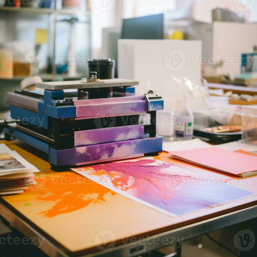 a table with a printer on it generative ai photo