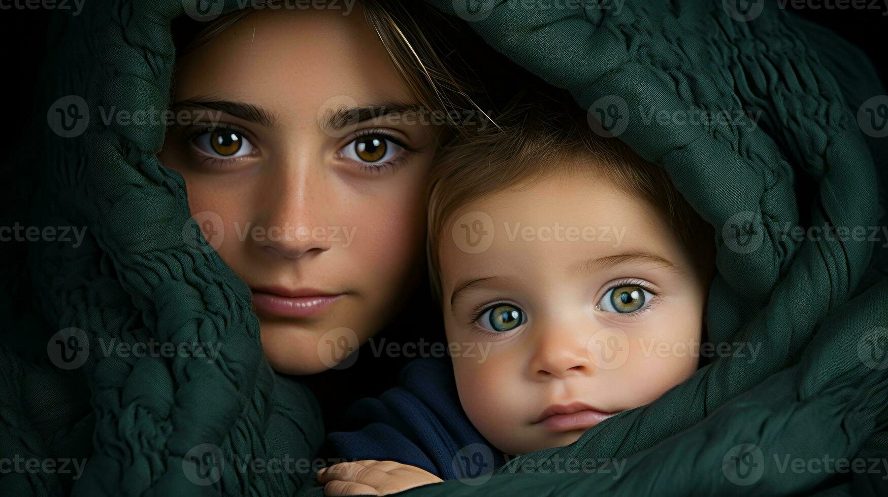 a woman and a child under a blanket generative ai photo
