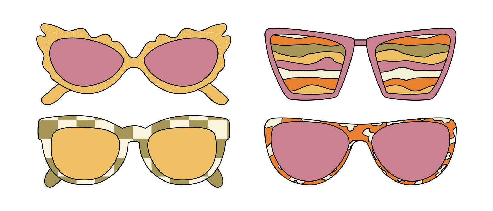 maravilloso Gafas de sol con psicodélico huellas dactilares y Clásico colores. vector