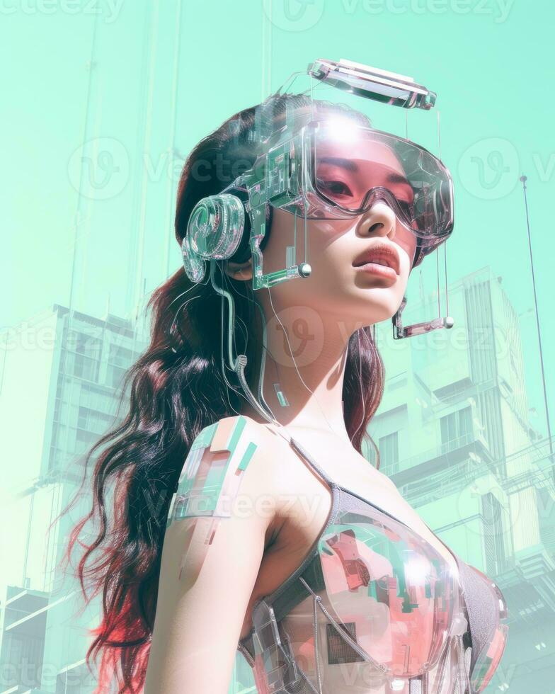 a woman in a futuristic outfit with a futuristic helmet generative ai photo