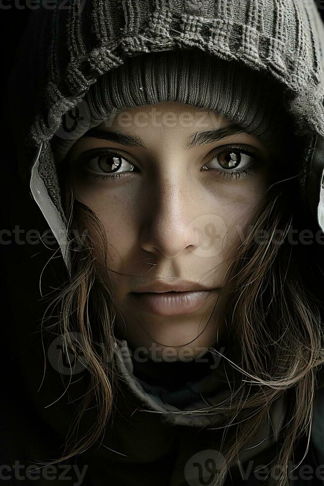 a woman in a hooded jacket and scarf generative ai photo