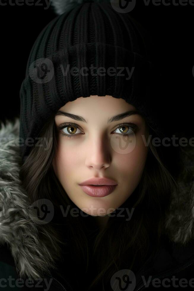 a woman in a winter hat and coat generative ai photo