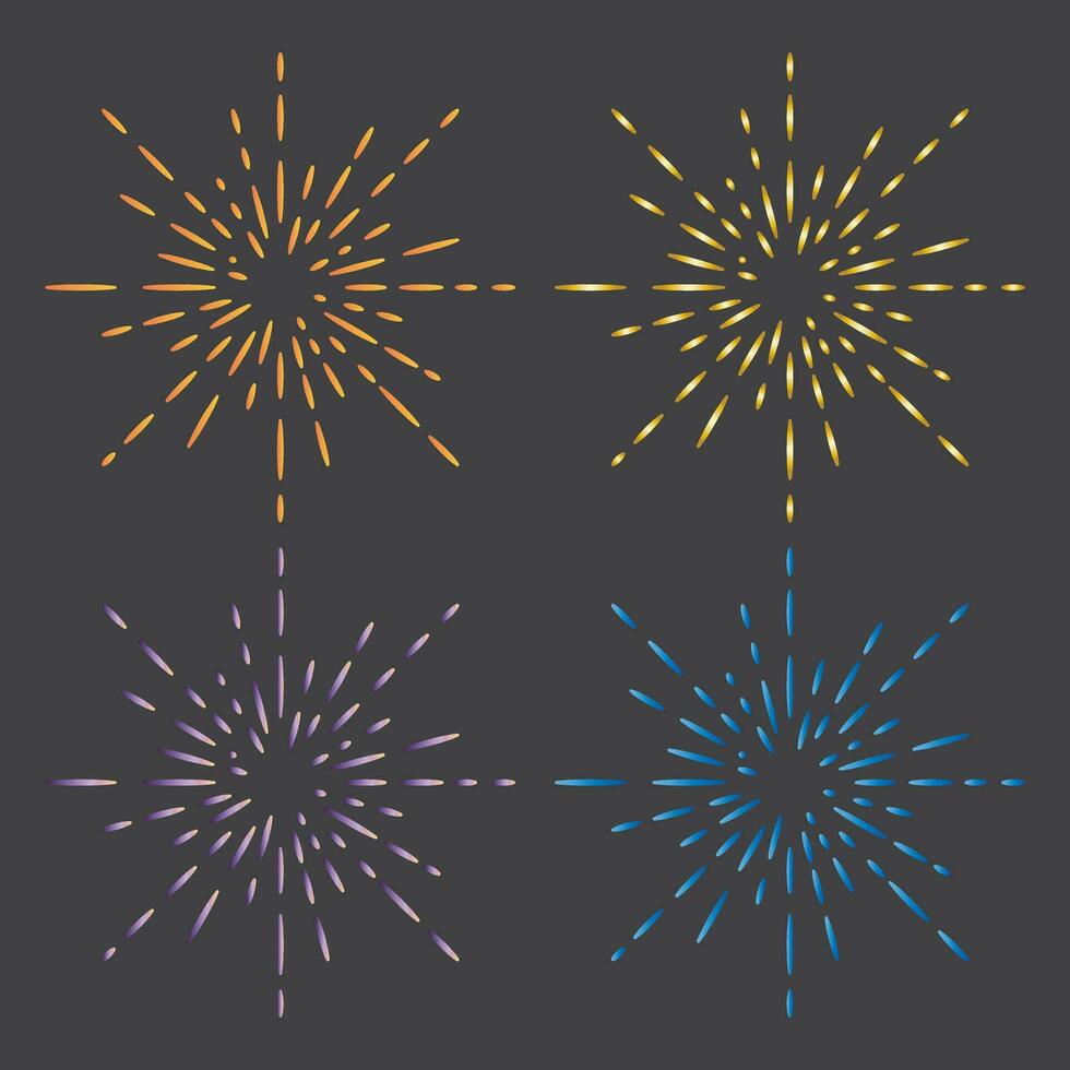 Fireworks explosion cartoon vector with gradient color inside. fireworks mascot element set