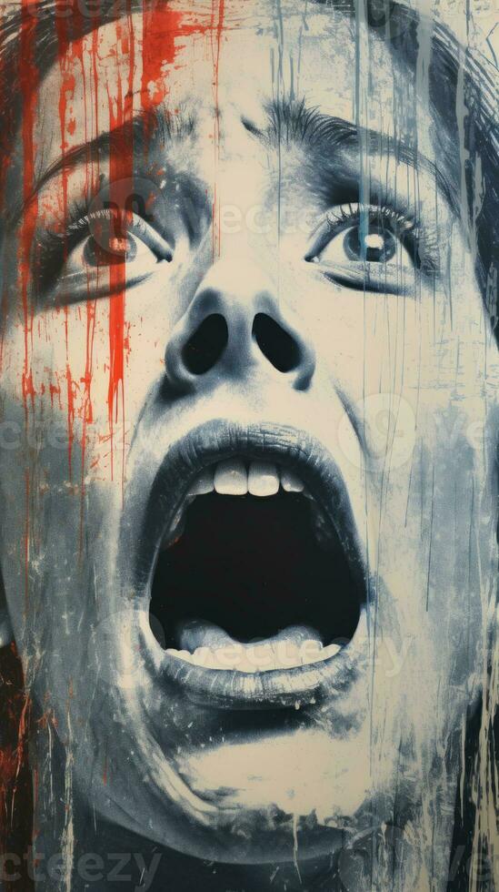 a woman is screaming with blood on her face generative ai photo