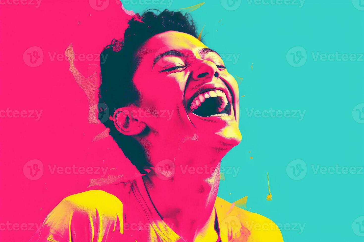 a woman laughing in front of a colorful background generative ai photo