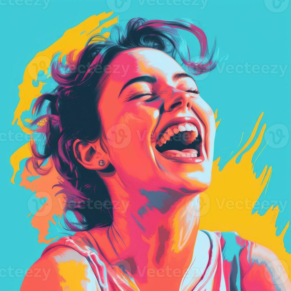 a woman laughing with her mouth open generative ai photo