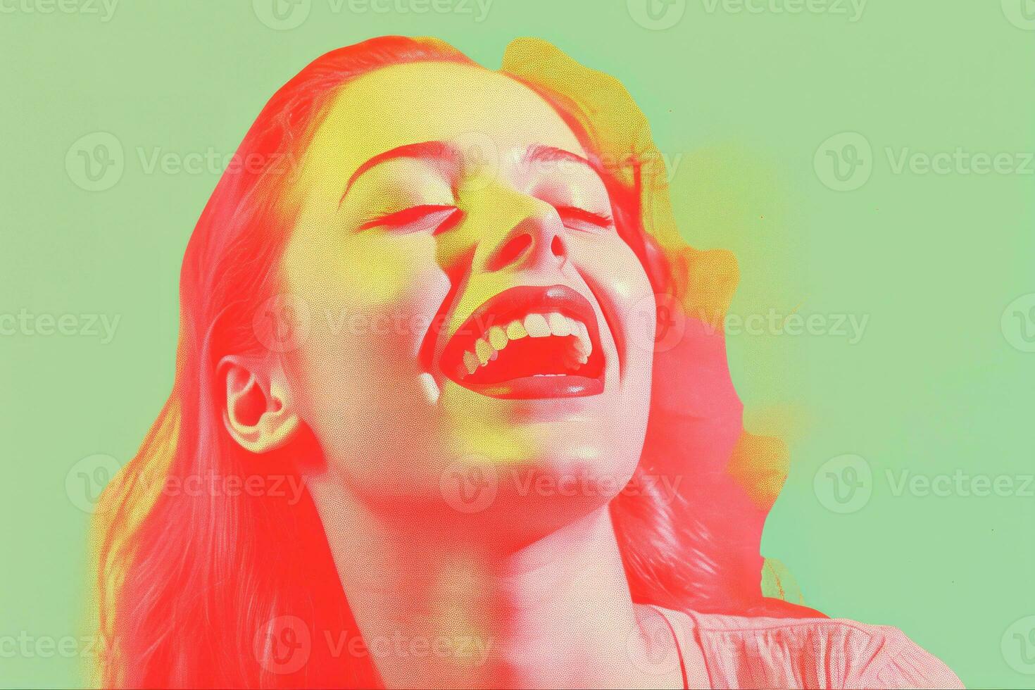 a woman laughing with her mouth open generative ai photo