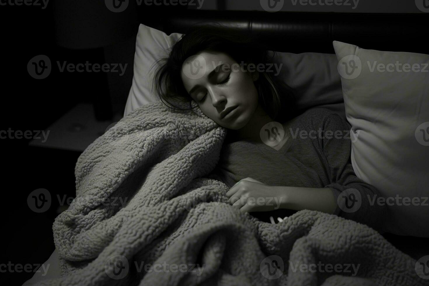 a woman sleeping in bed with a blanket generative ai photo