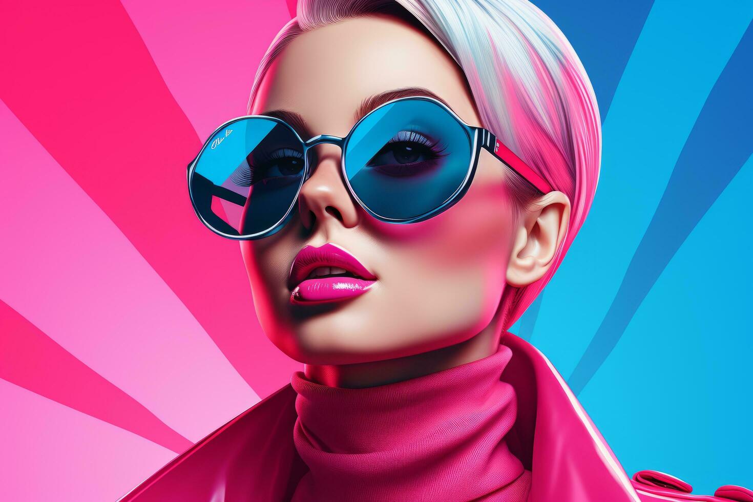 a woman wearing sunglasses and a pink jacket generative ai photo