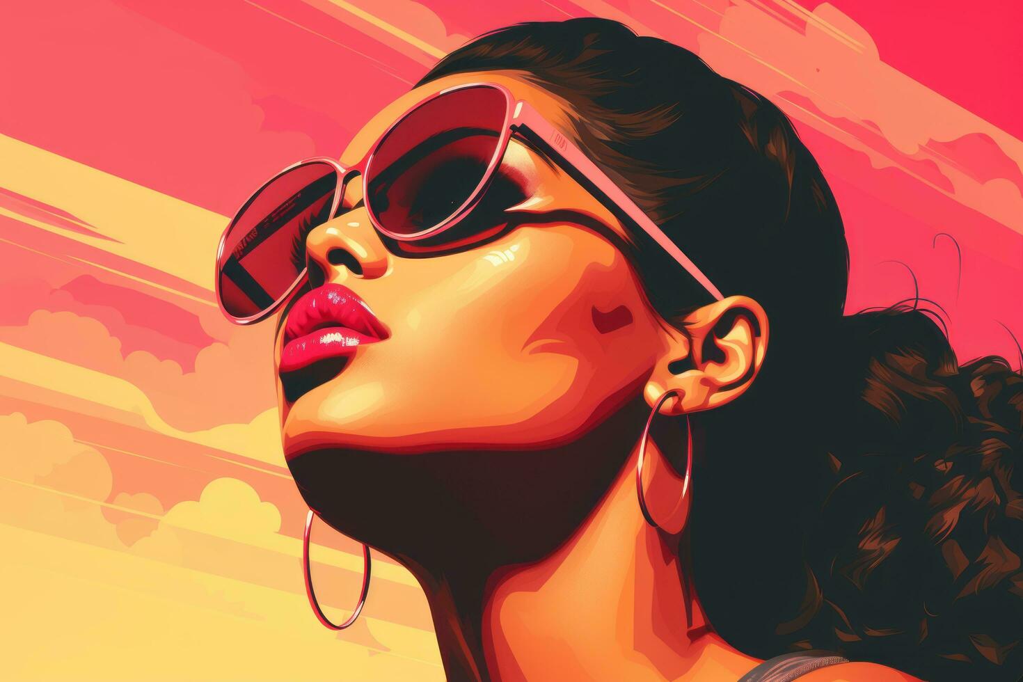 a woman wearing sunglasses and a pink top generative ai photo