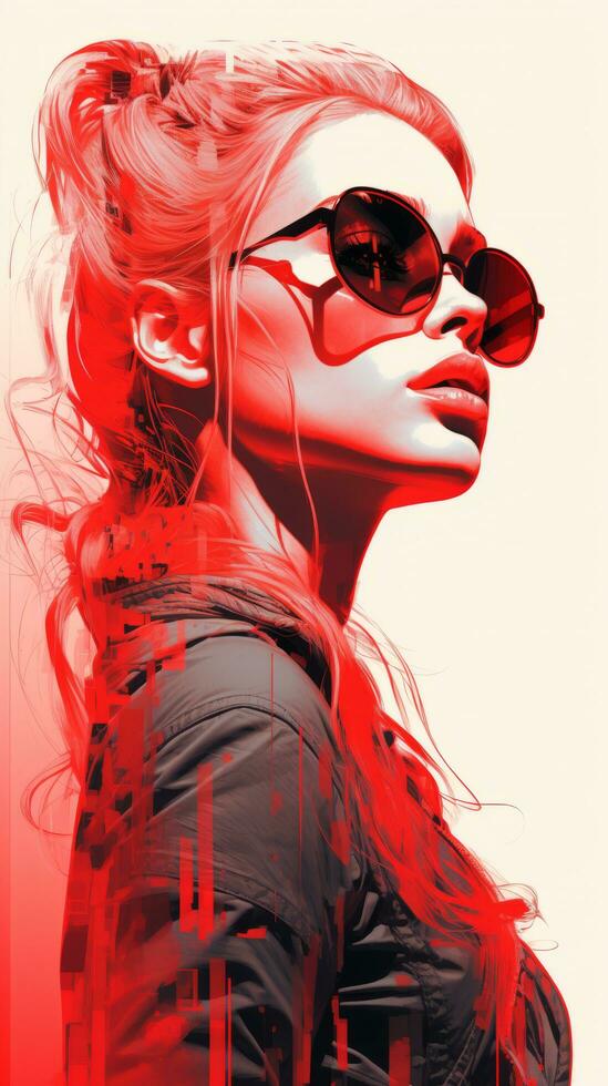 a woman wearing sunglasses and a red background generative ai photo