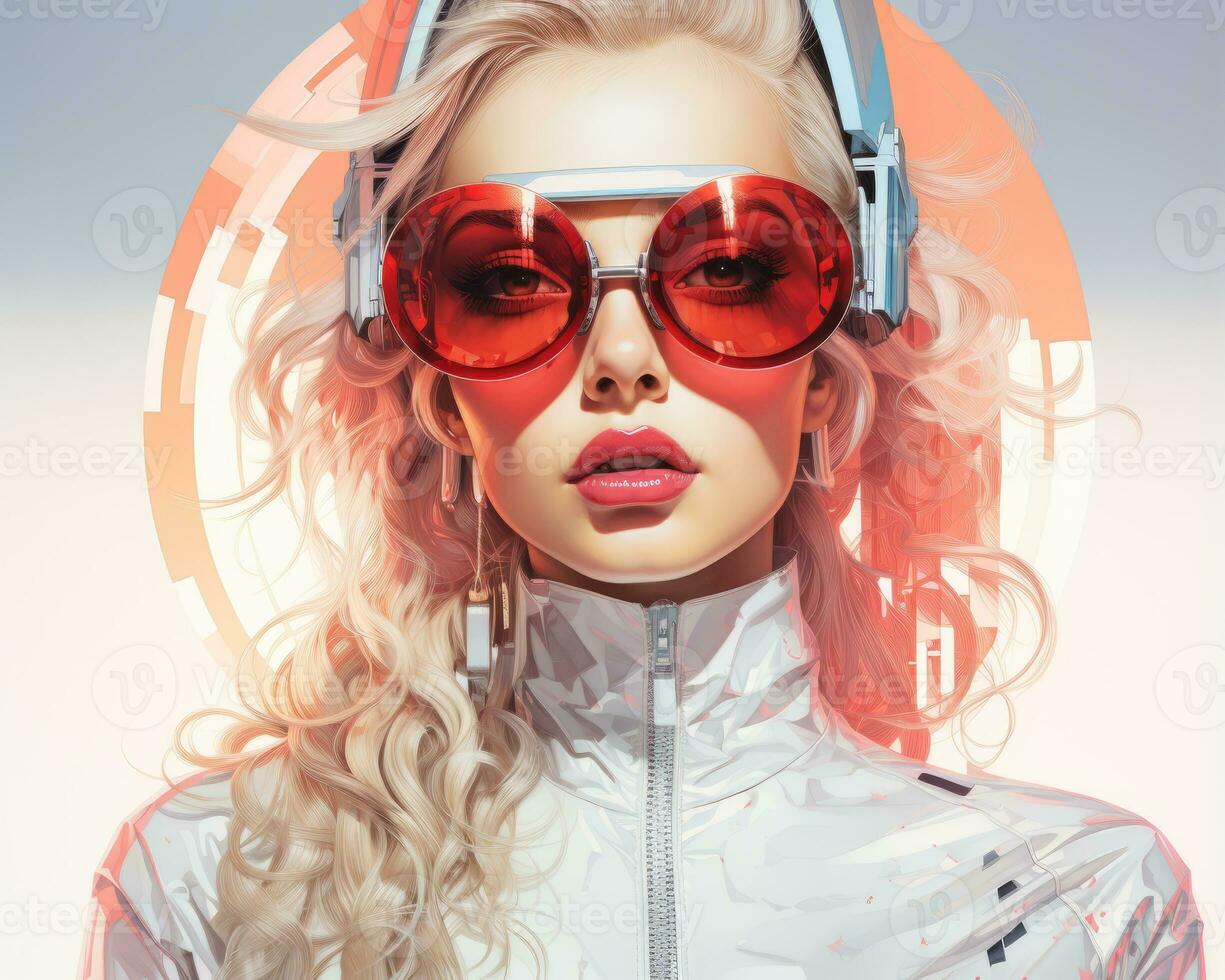 a woman wearing sunglasses and a white jacket generative ai photo