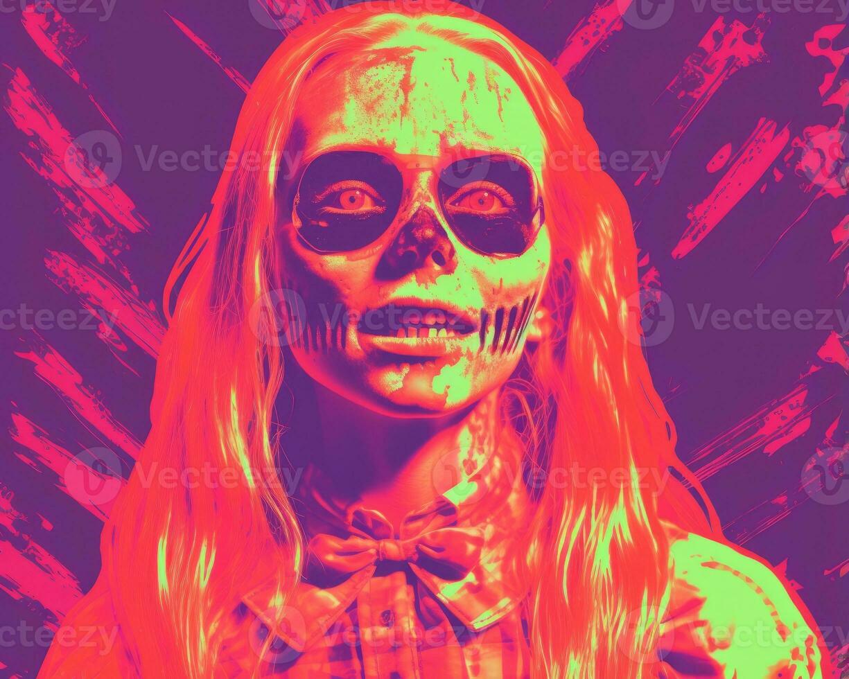 a woman with a skeleton face and red hair generative ai photo
