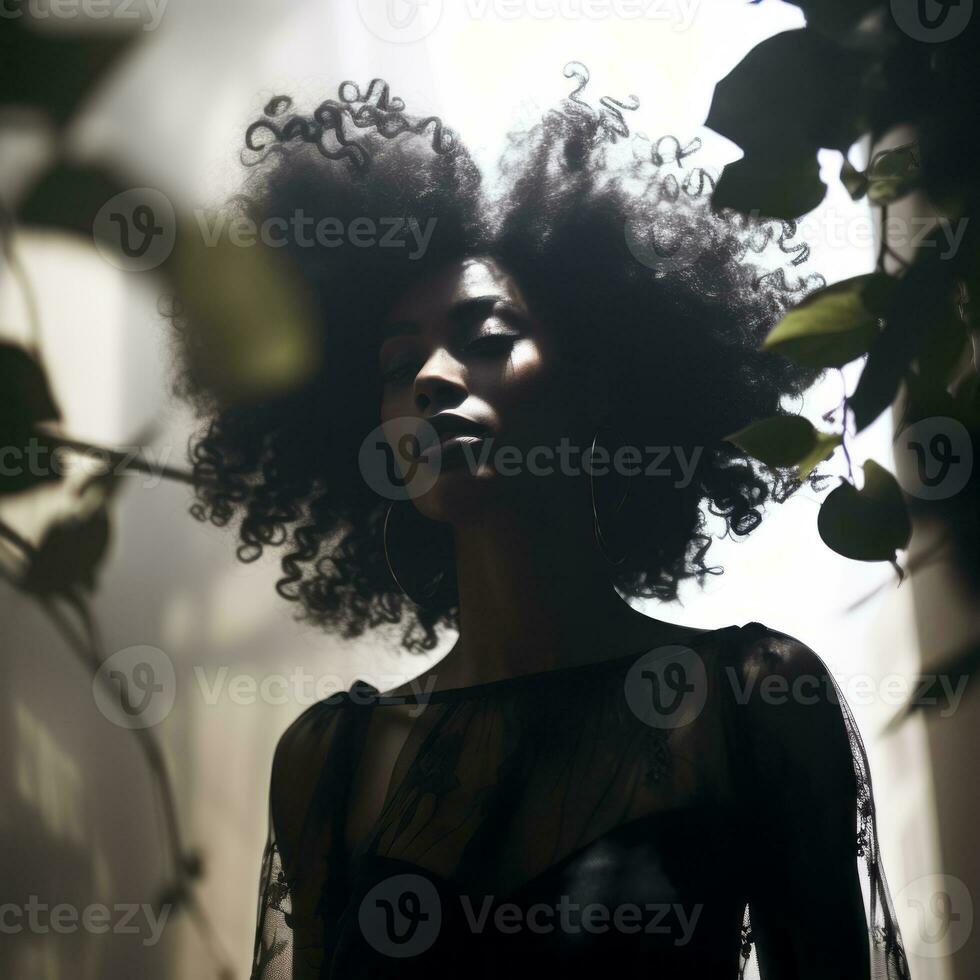 a woman with an afro in the sunlight generative ai photo