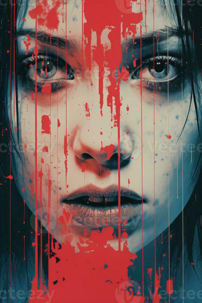 a woman with blood dripping down her face in the movie poster generative ai photo