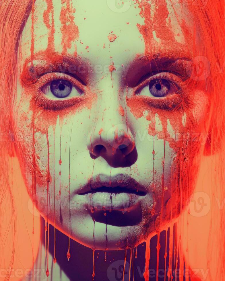 a woman with blood dripping down her face generative ai photo