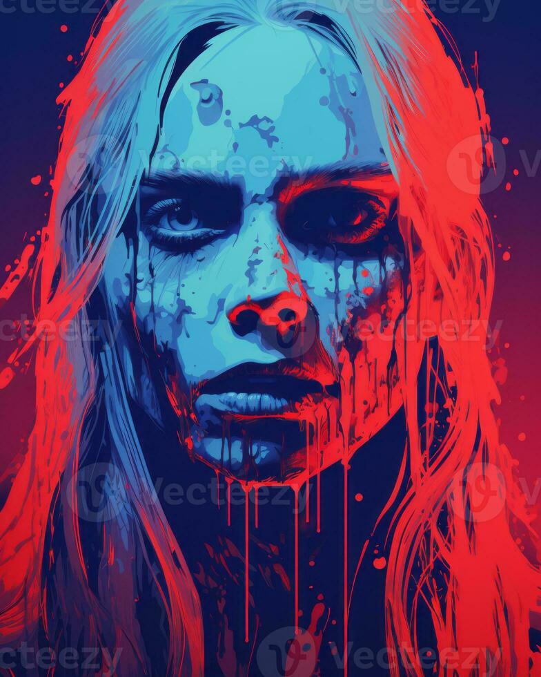 a woman with blood dripping down her face generative ai photo