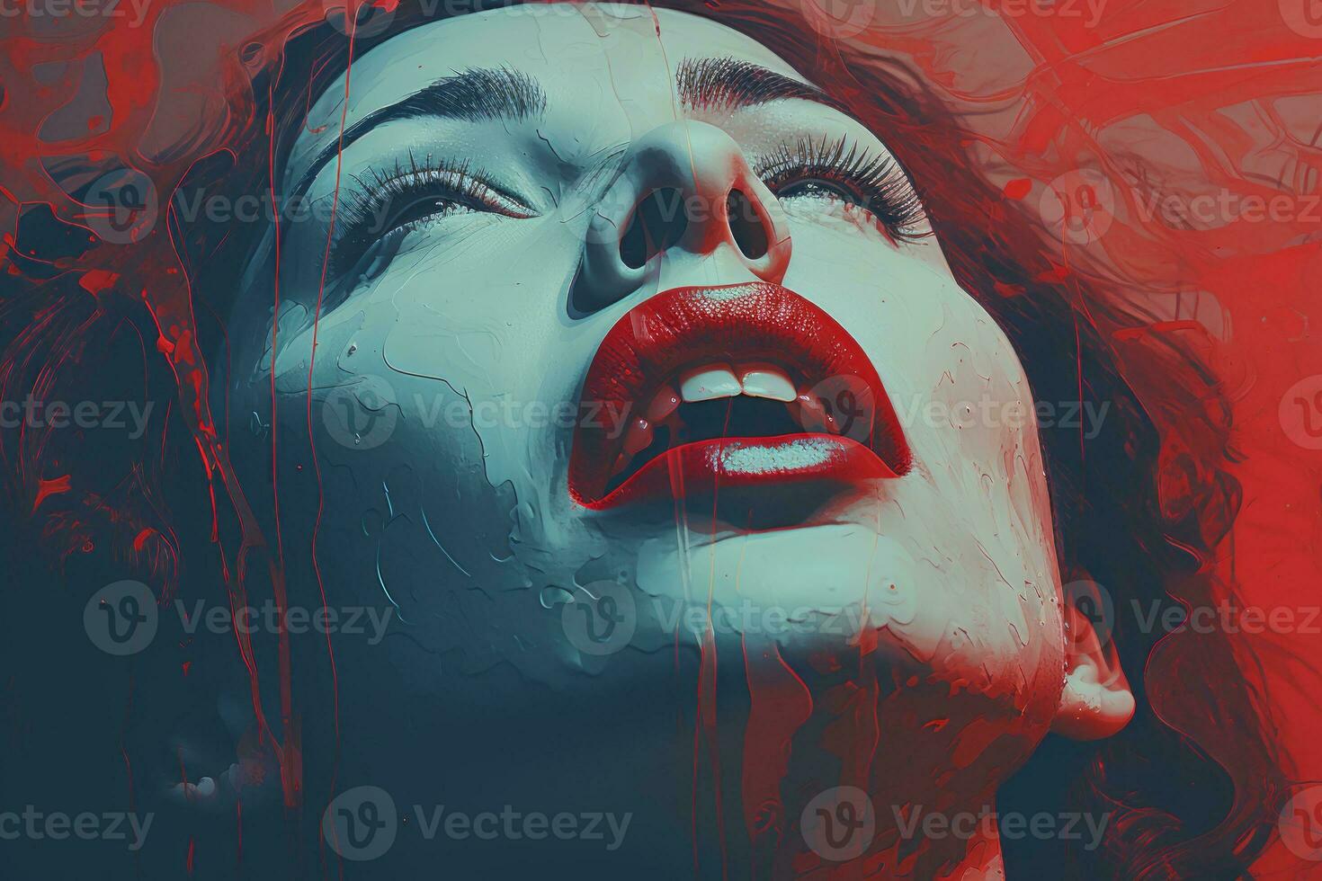 a woman with blood dripping down her face generative ai photo