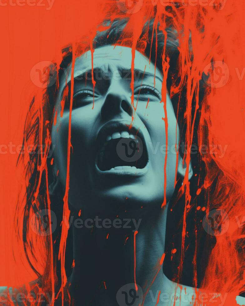 a woman with blood dripping from her mouth generative ai photo