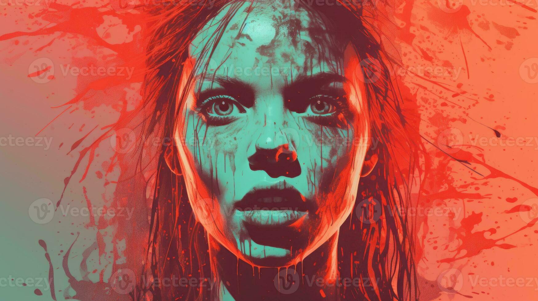 a woman with blood splatters on her face generative ai photo