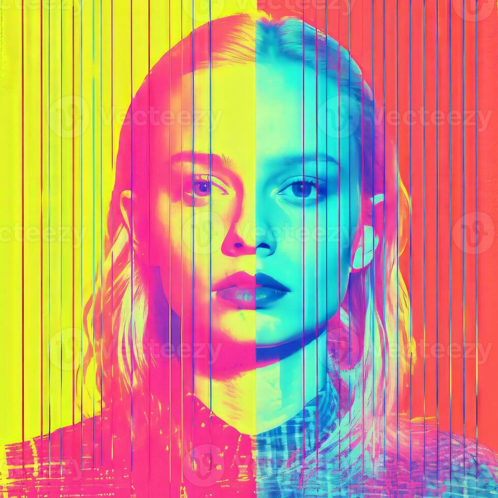 a woman with bright colors on her face generative ai photo