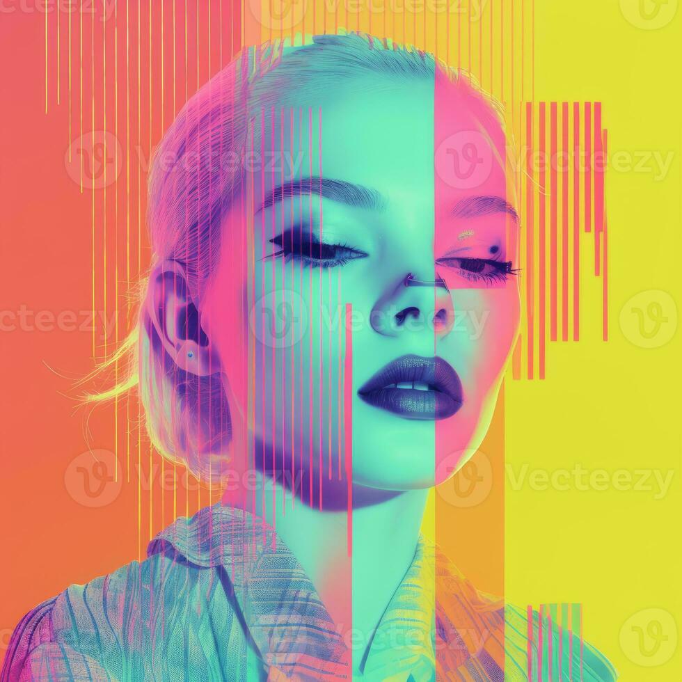 a woman with bright colors on her face generative ai photo