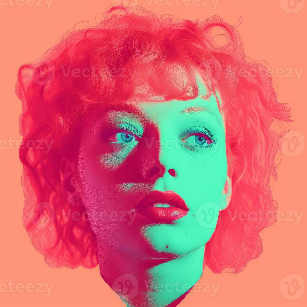 a woman with bright red hair and blue eyes generative ai photo