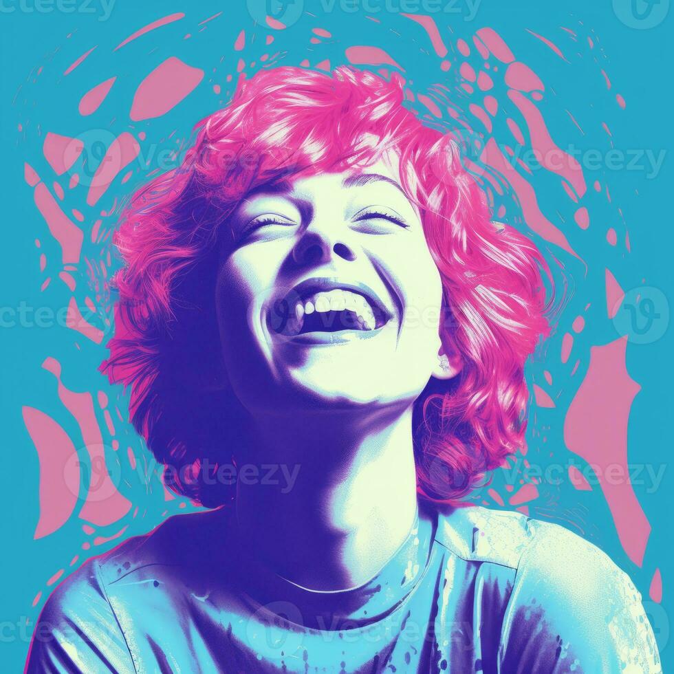 a woman with bright red hair is laughing generative ai photo