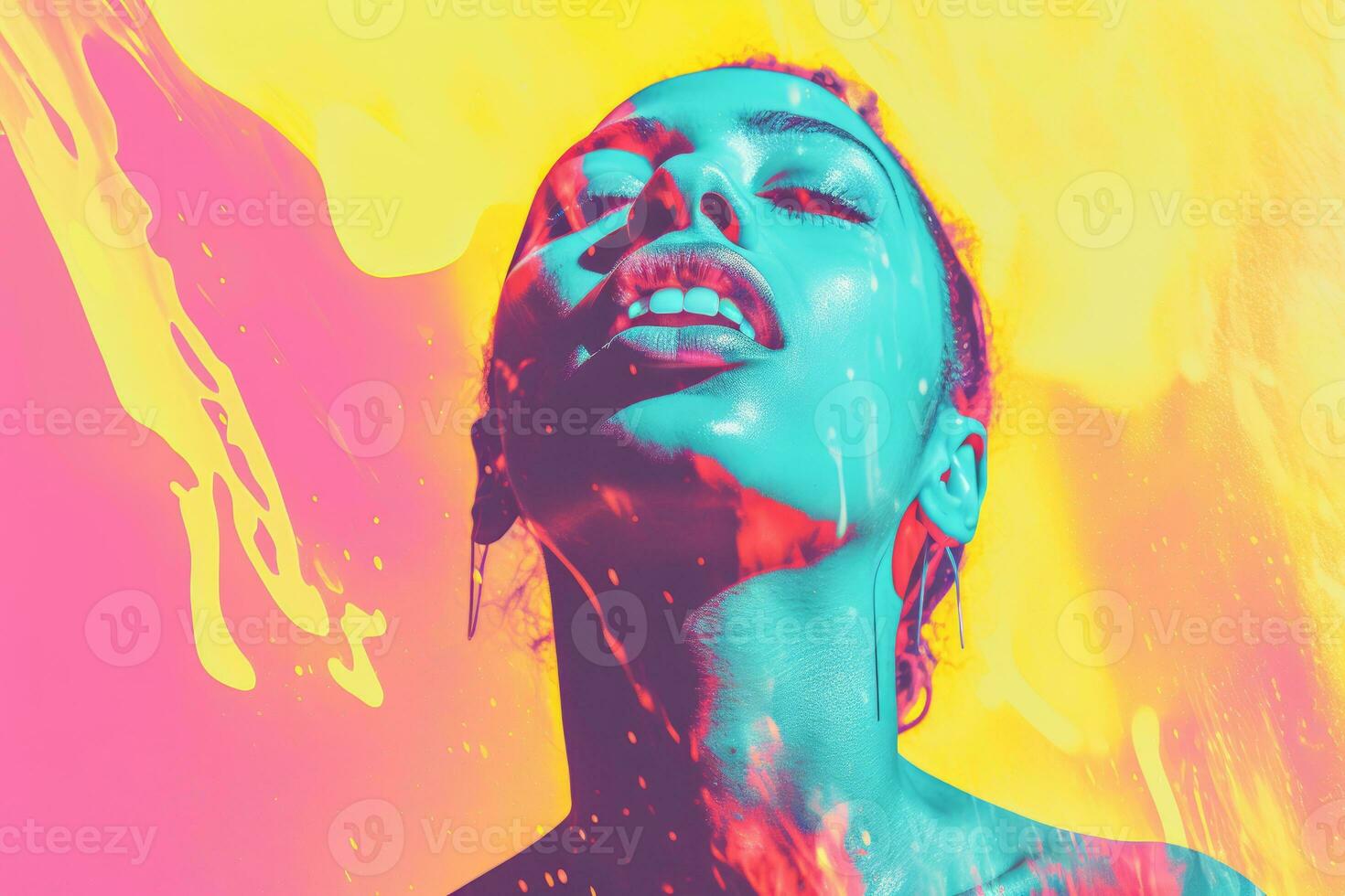 a woman with colorful paint on her face generative ai photo